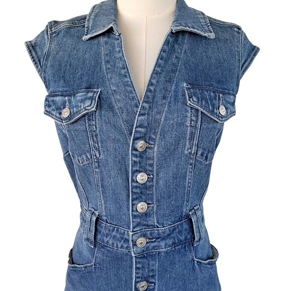 PAIGE Jaxsyn Denim Cap Sleeve Mini Dress Size 4 Kamilla Medium Blue Wash - Picture 6 of 15